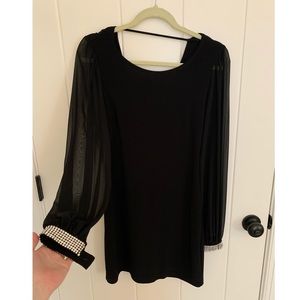 Bisou Bisou black cocktail dress, rhinestone cuffs